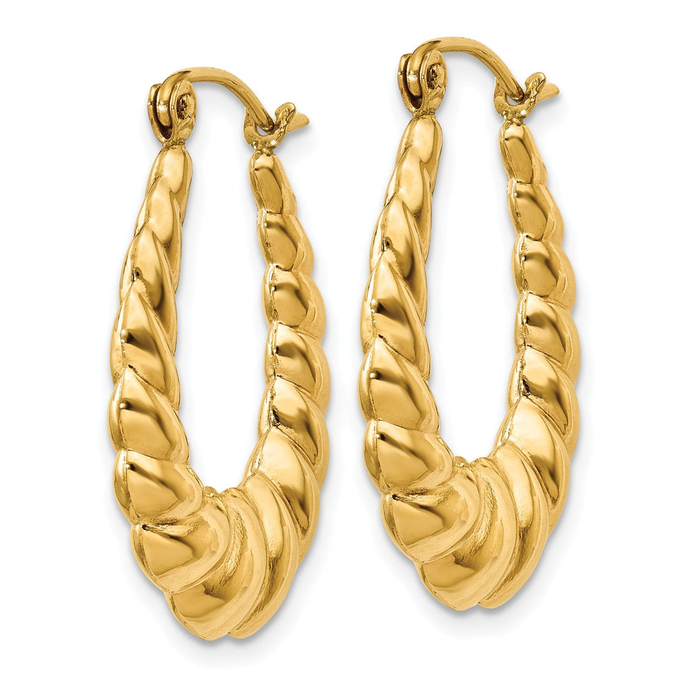 14k Yellow Gold Scalloped Twisted Hoop Earrings