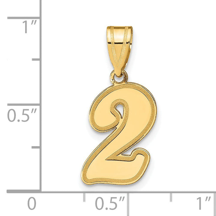 14k Yellow Gold Polished Finish Script Design Number 2 Charm Pendant
