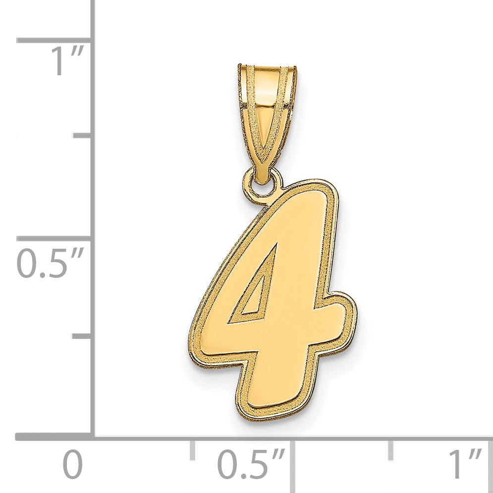 14k Yellow Gold Polished Finish Script Design Number 4 Charm Pendant