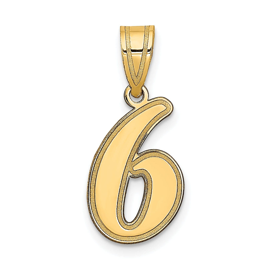 14k Yellow Gold Polished Finish Script Design Number 6 Charm Pendant