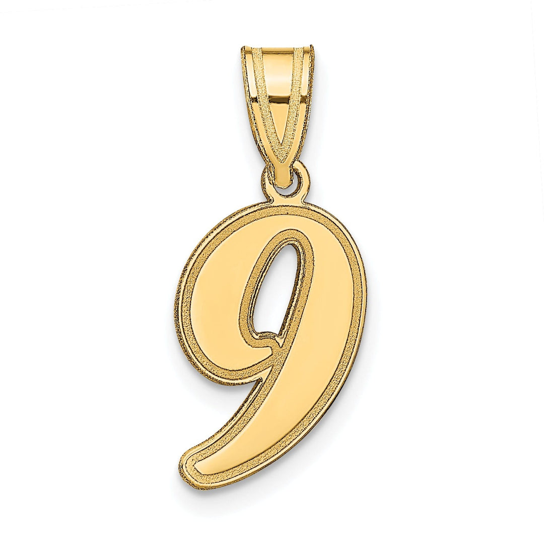 14k Yellow Gold Polished Finish Script Design Number 9 Charm Pendant