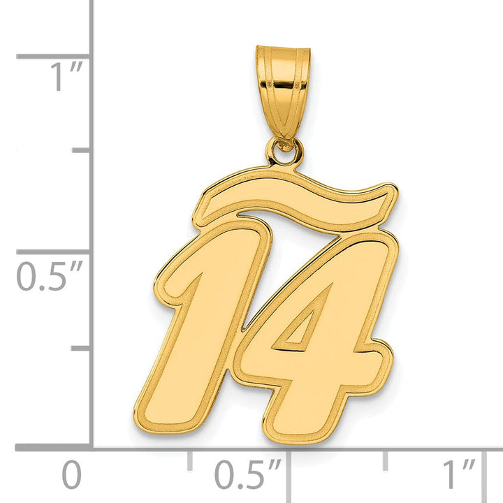 14k Yellow Gold Polished Finish Script Design Number 14 Charm Pendant