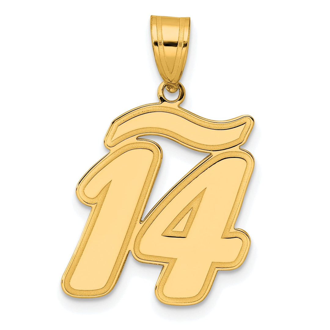 14k Yellow Gold Polished Finish Script Design Number 14 Charm Pendant