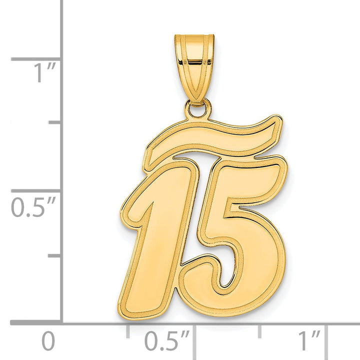 14k Yellow Gold Polished Finish Script Design Number 15 Charm Pendant