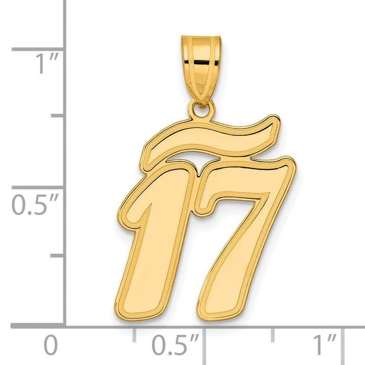 14k Yellow Gold Polished Finish Script Design Number 17 Charm Pendant