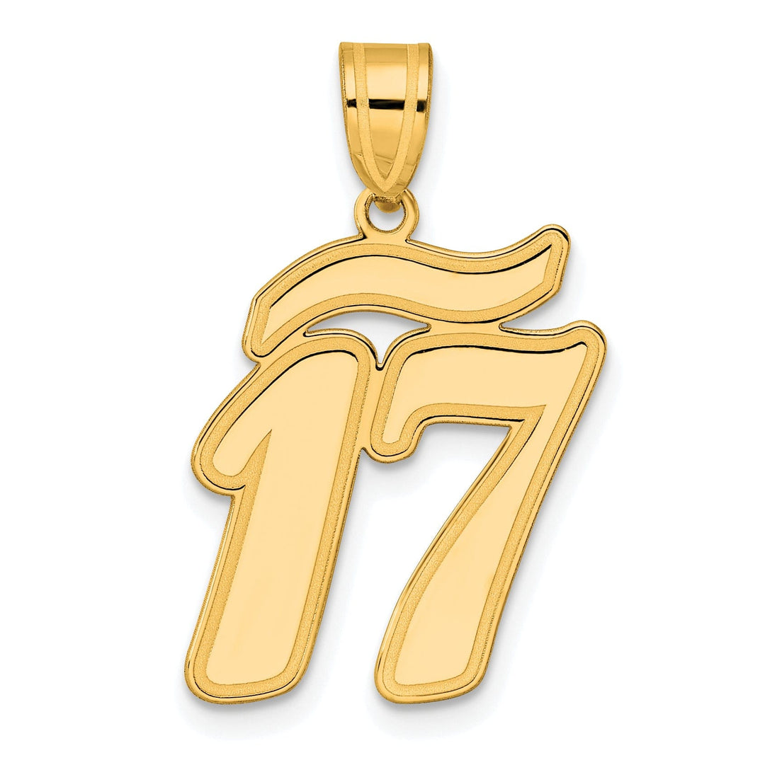 14k Yellow Gold Polished Finish Script Design Number 17 Charm Pendant