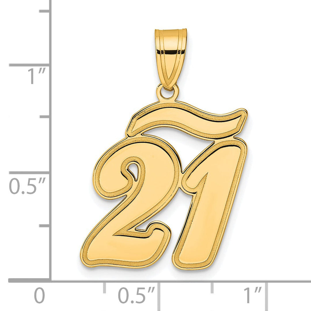 14k Yellow Gold Polished Finish Script Design Number 21 Charm Pendant