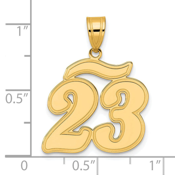 14k Yellow Gold Polished Finish Script Design Number 23 Charm Pendant