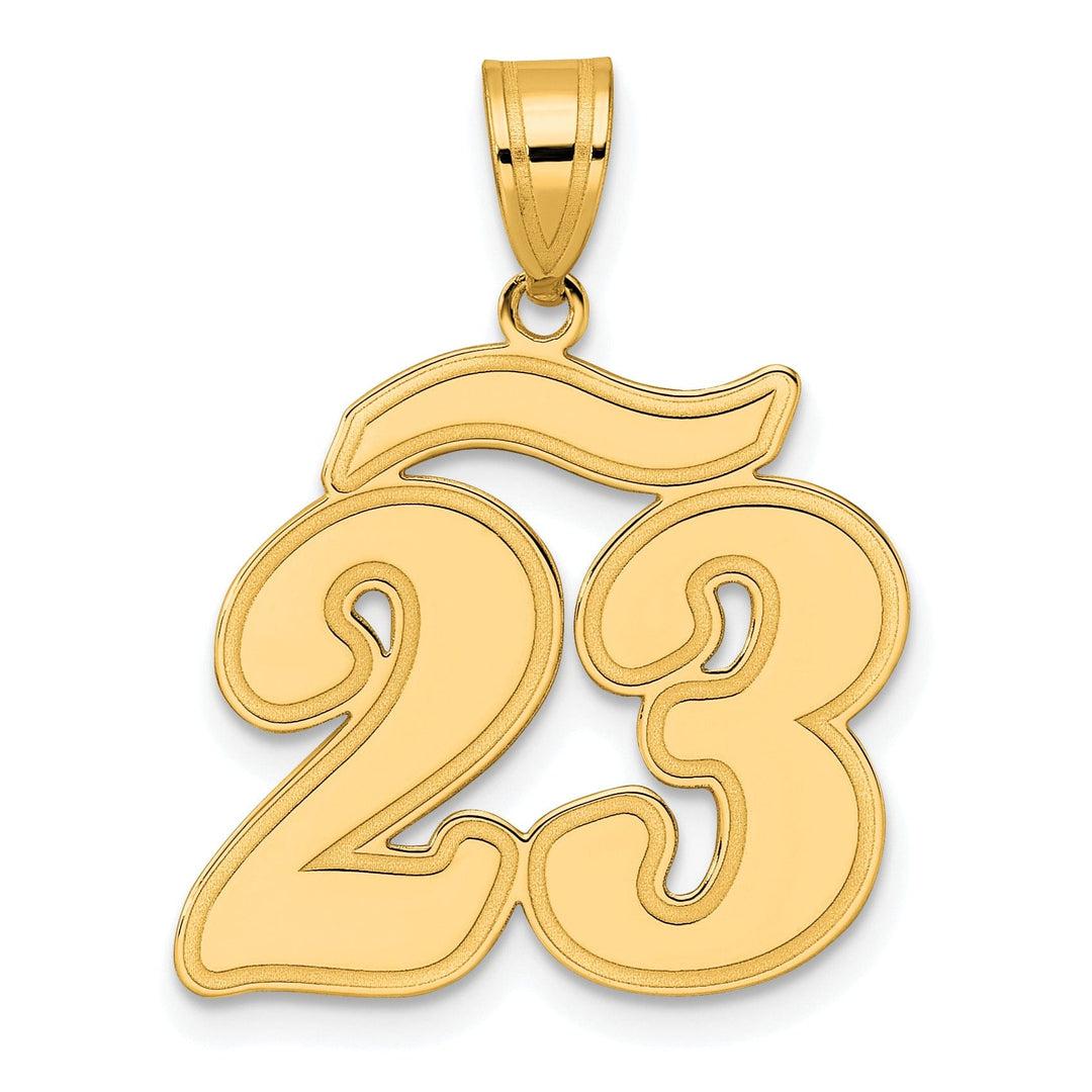 14k Yellow Gold Polished Finish Script Design Number 23 Charm Pendant