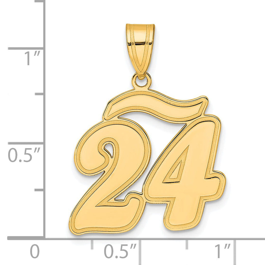 14k Yellow Gold Polished Finish Script Design Number 24 Charm Pendant
