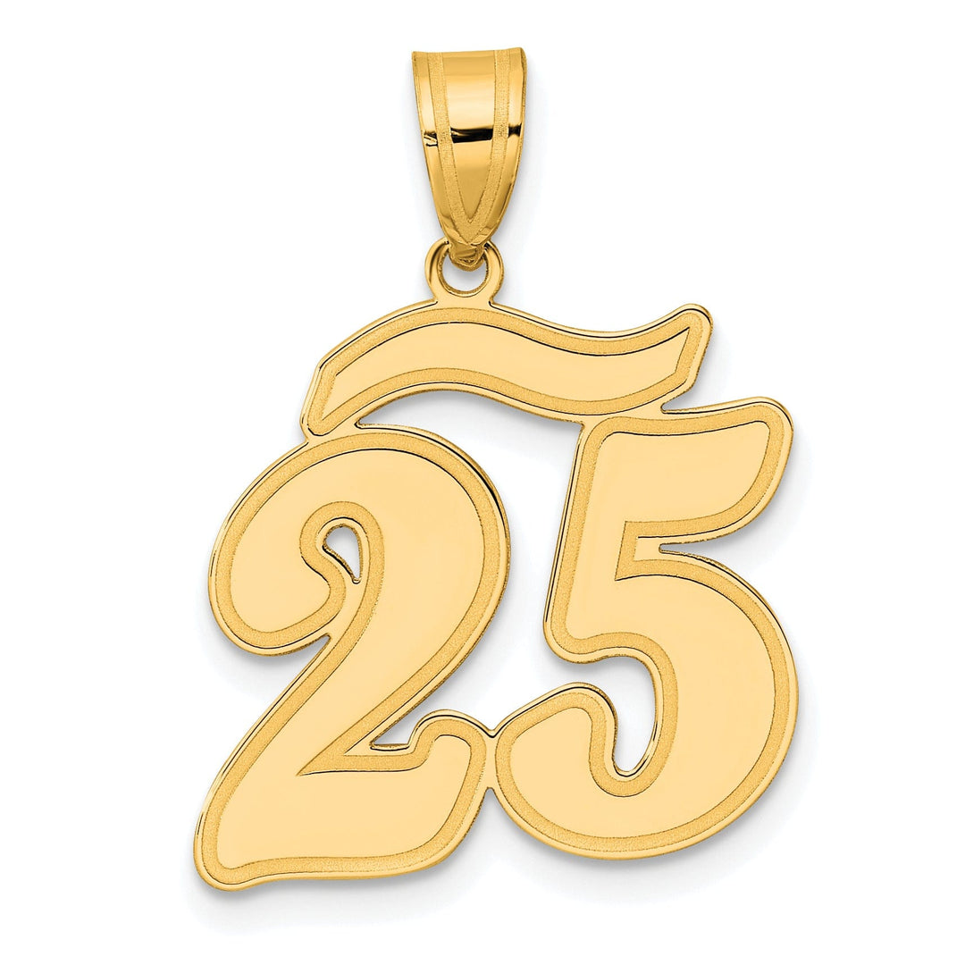 14k Yellow Gold Polished Finish Script Design Number 25 Charm Pendant