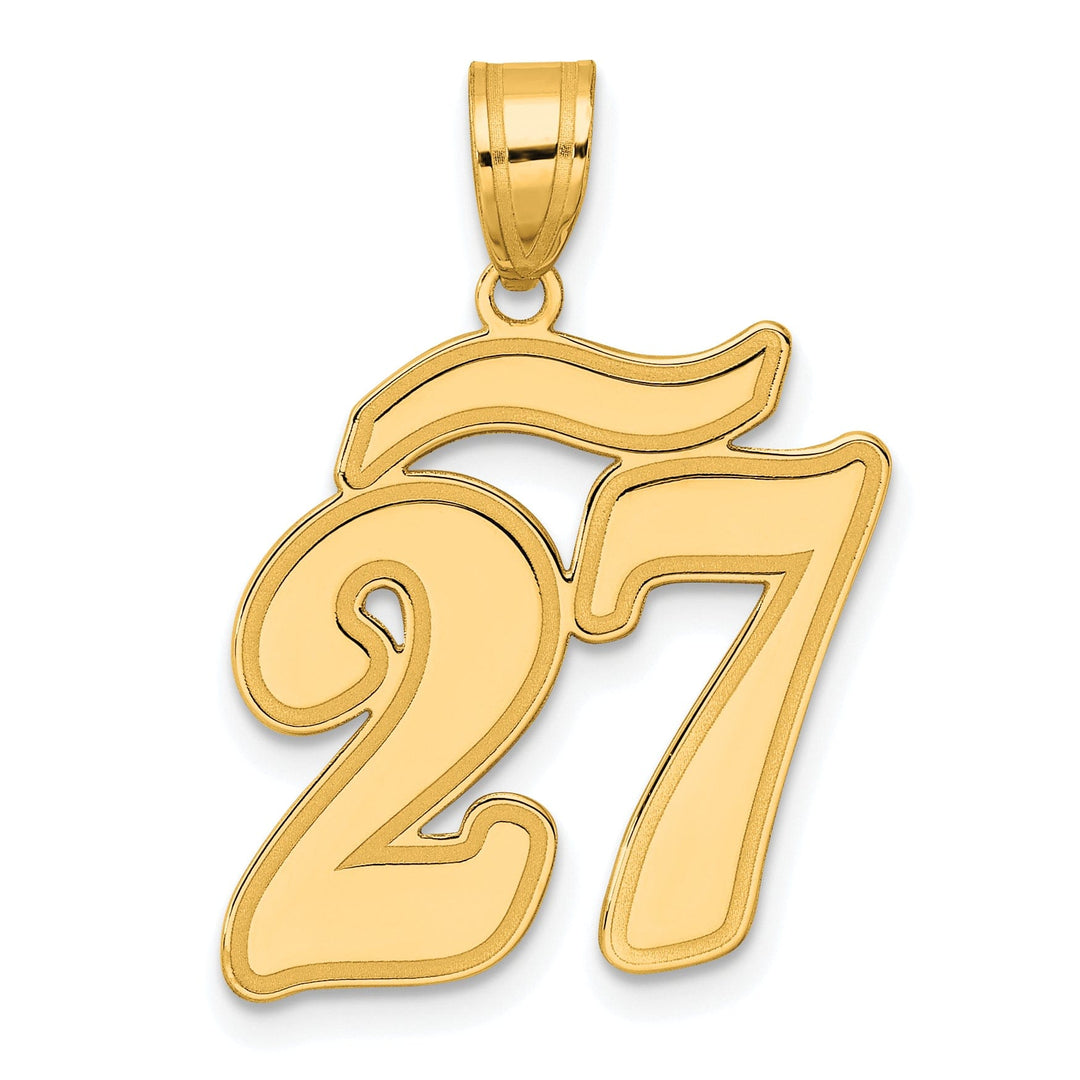 14k Yellow Gold Polished Finish Script Design Number 27 Charm Pendant