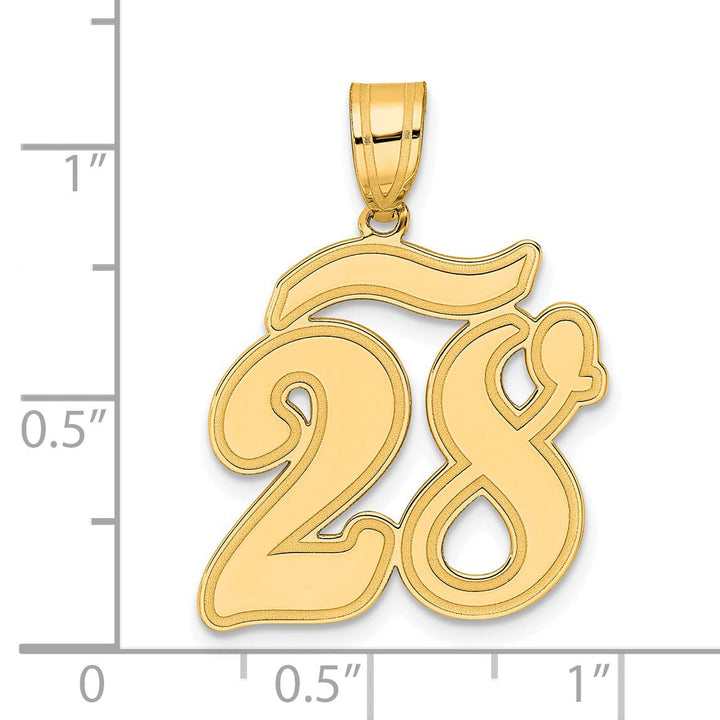 14k Yellow Gold Polished Finish Script Design Number 28 Charm Pendant
