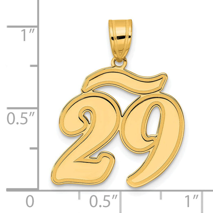14k Yellow Gold Polished Finish Script Design Number 29 Charm Pendant