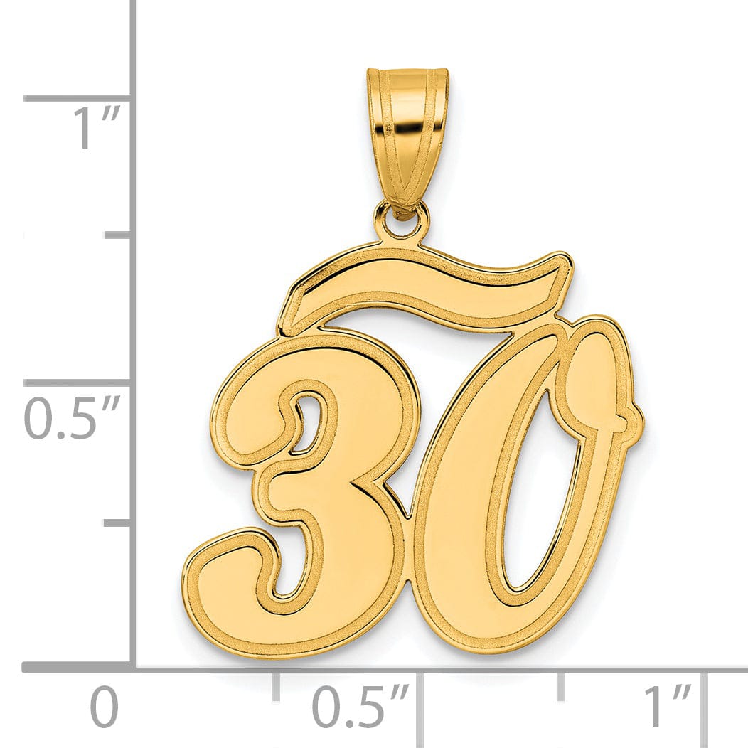 14k Yellow Gold Polished Finish Script Design Number 30 Charm Pendant