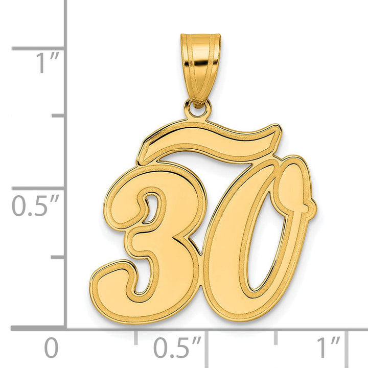 14k Yellow Gold Polished Finish Script Design Number 30 Charm Pendant