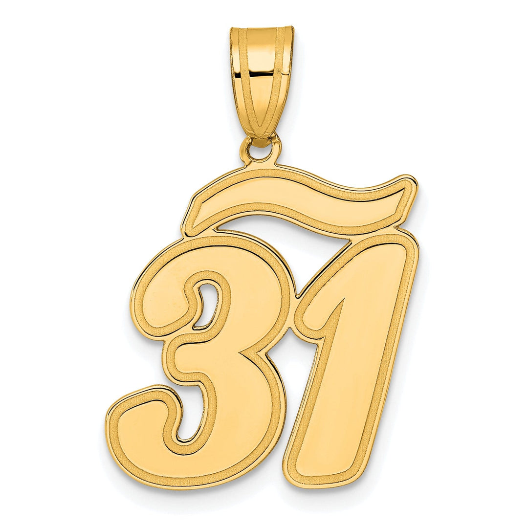 14k Yellow Gold Polished Finish Script Design Number 31 Charm Pendant