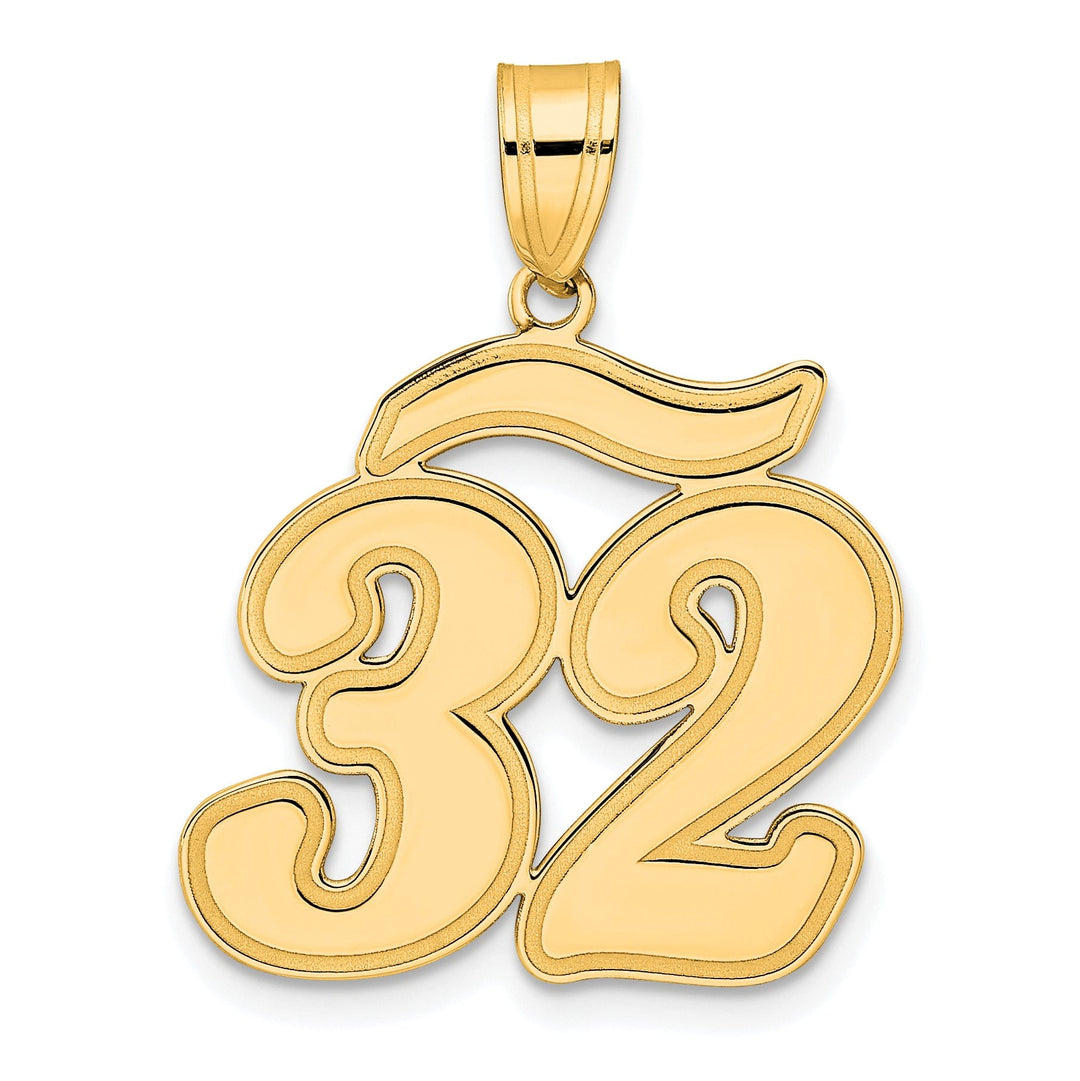 14k Yellow Gold Polished Finish Script Design Number 32 Charm Pendant