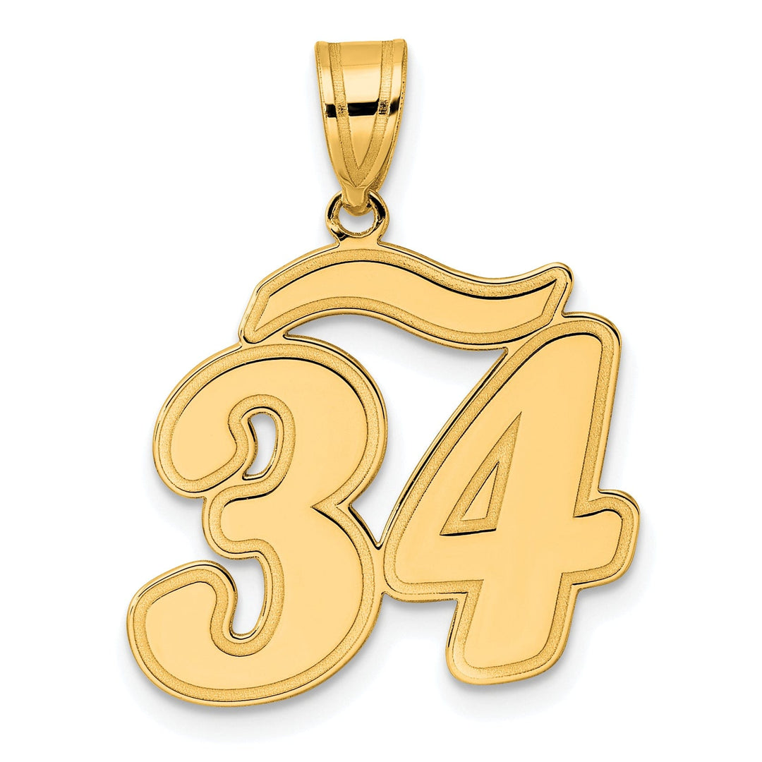 14k Yellow Gold Polished Finish Script Design Number 34 Charm Pendant