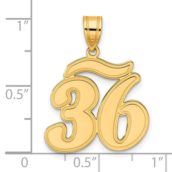 14k Yellow Gold Polished Finish Script Design Number 36 Charm Pendant