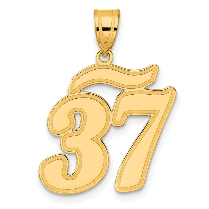 14k Yellow Gold Polished Finish Script Design Number 37 Charm Pendant