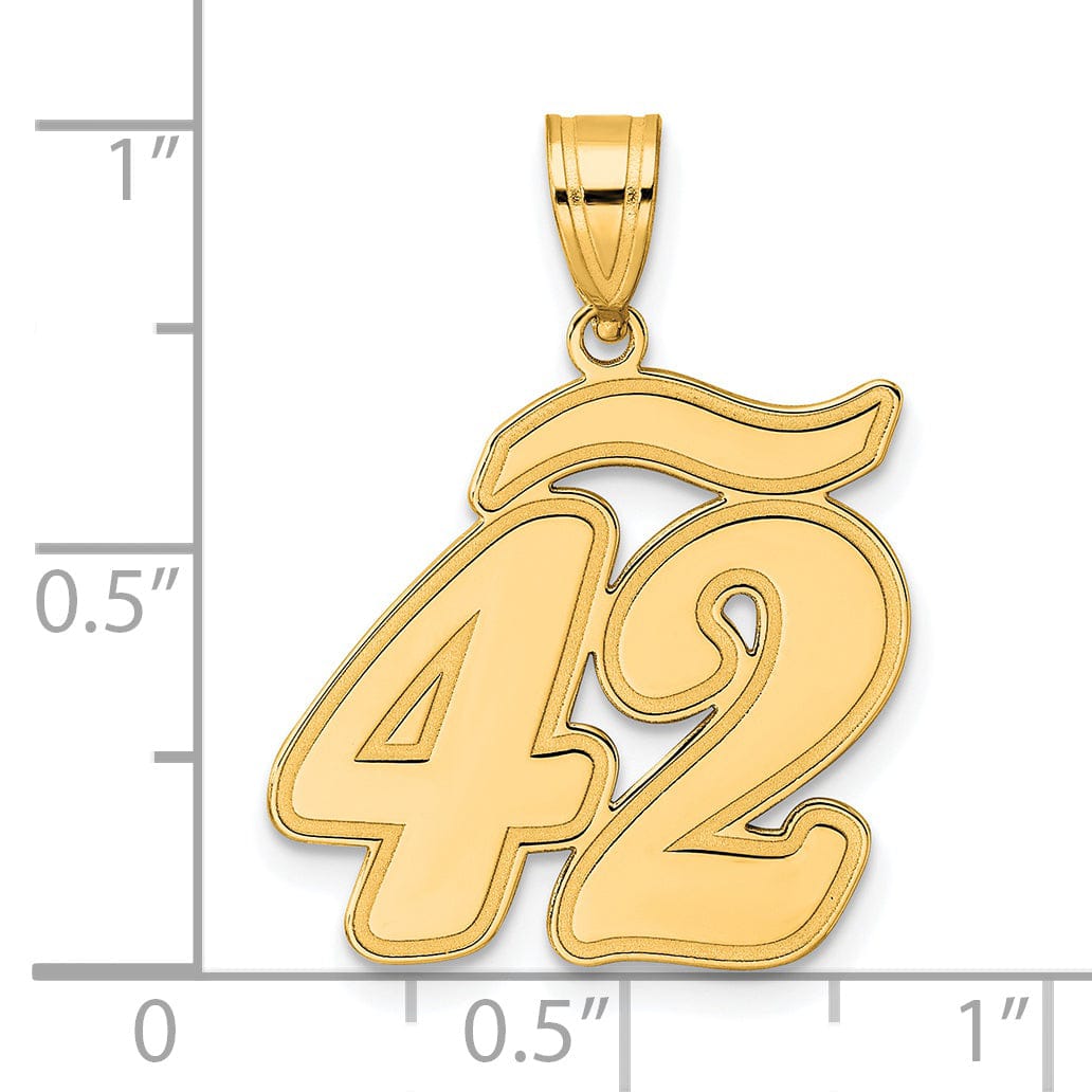 14k Yellow Gold Polished Finish Script Design Number 42 Charm Pendant