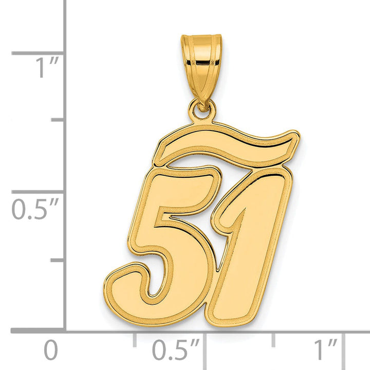 14k Yellow Gold Polished Finish Script Design Number 51 Charm Pendant