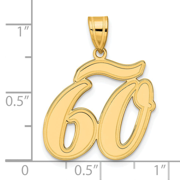 14k Yellow Gold Polished Finish Script Design Number 60 Charm Pendant