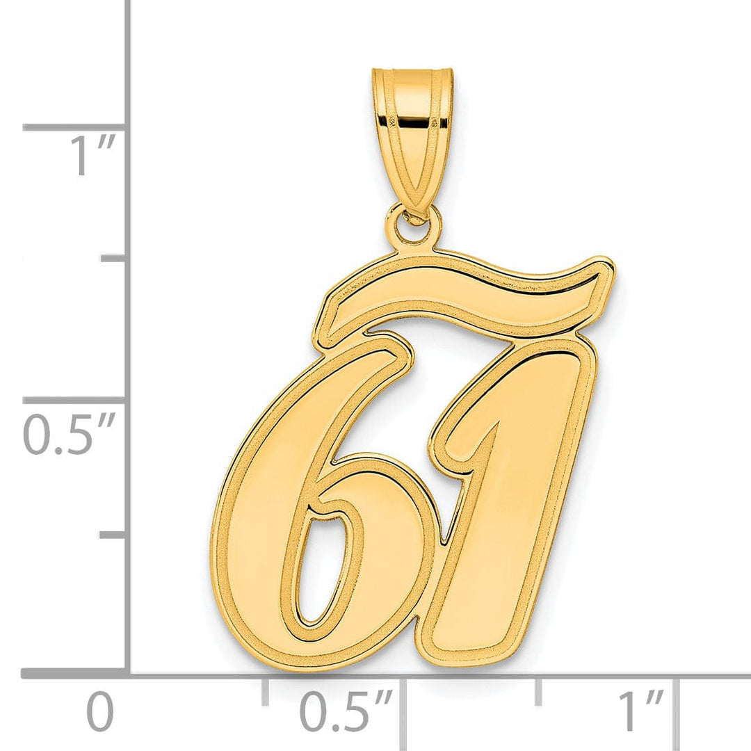 14k Yellow Gold Polished Finish Script Design Number 61 Charm Pendant