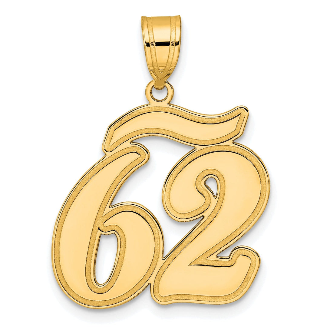 14k Yellow Gold Polished Finish Script Design Number 62 Charm Pendant