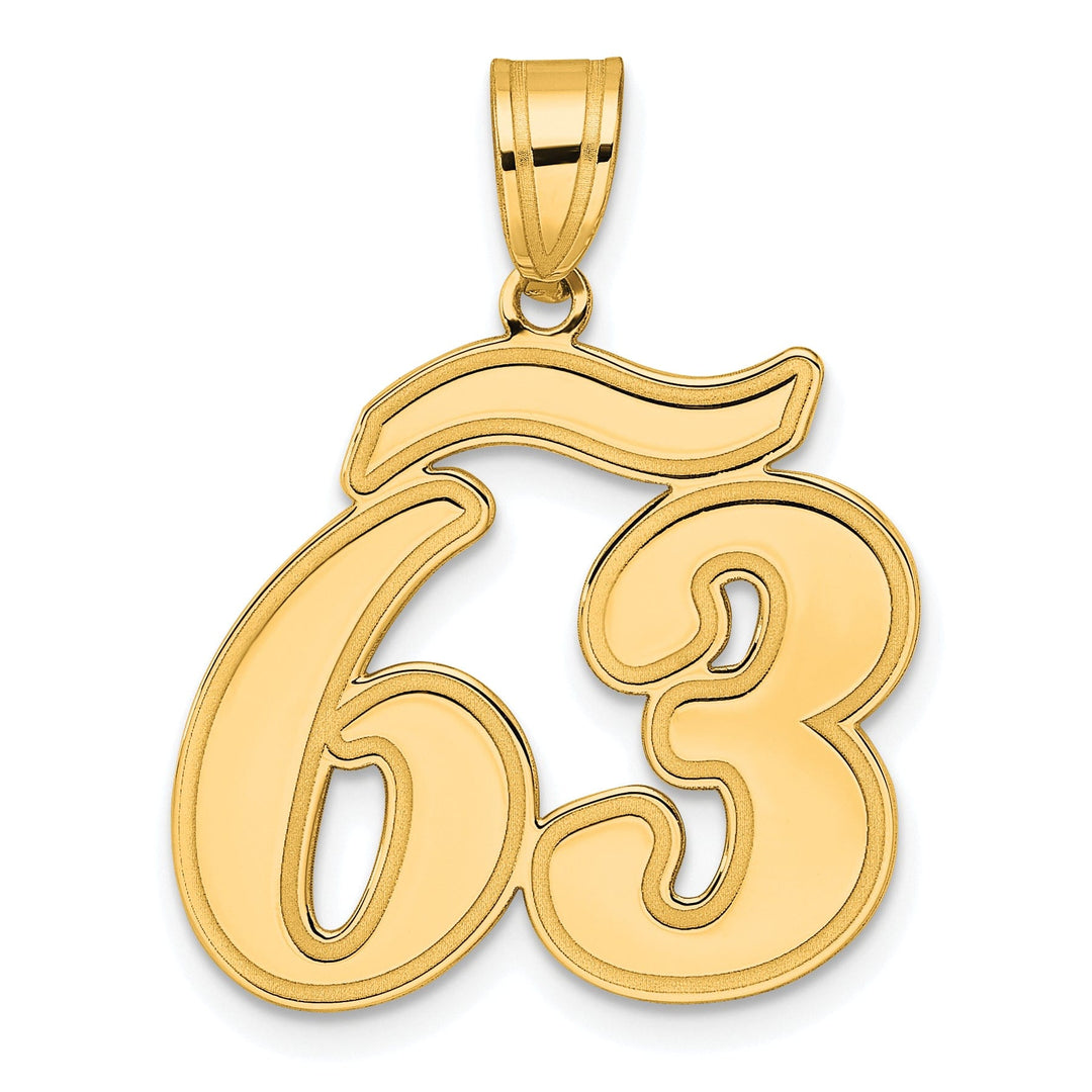 14k Yellow Gold Polished Finish Script Design Number 63 Charm Pendant