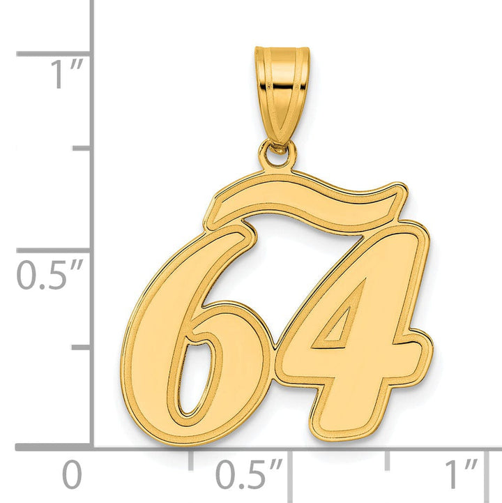 14k Yellow Gold Polished Finish Script Design Number 64 Charm Pendant