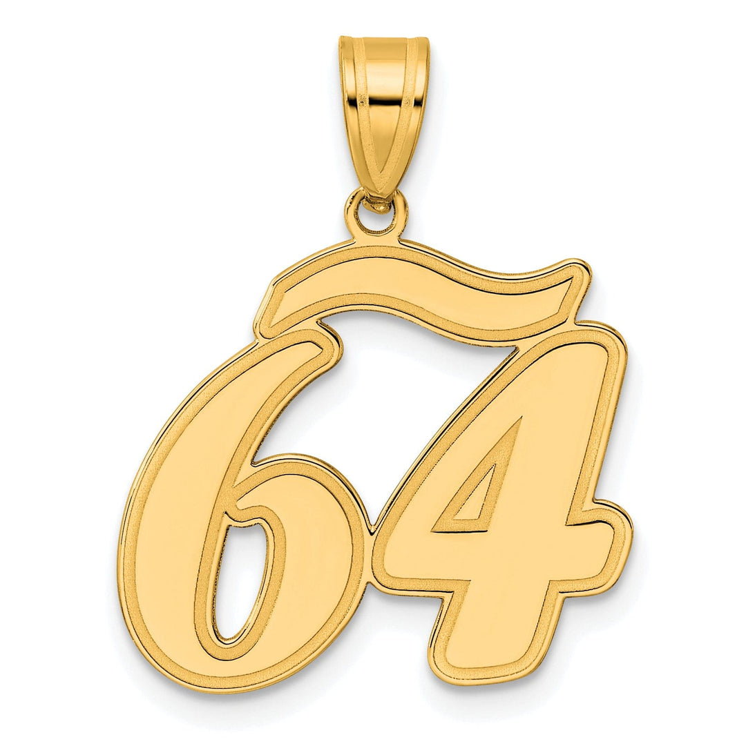 14k Yellow Gold Polished Finish Script Design Number 64 Charm Pendant