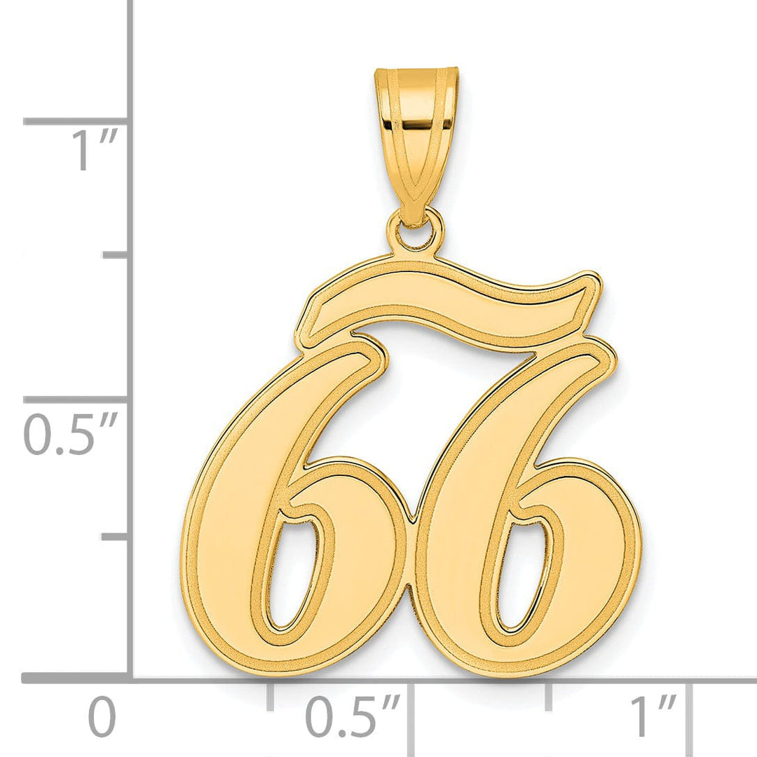 14k Yellow Gold Polished Finish Script Design Number 66 Charm Pendant