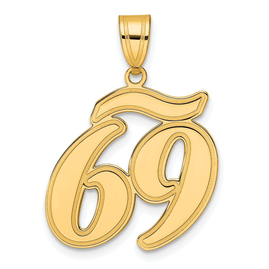 14k Yellow Gold Polished Finish Script Design Number 69 Charm Pendant