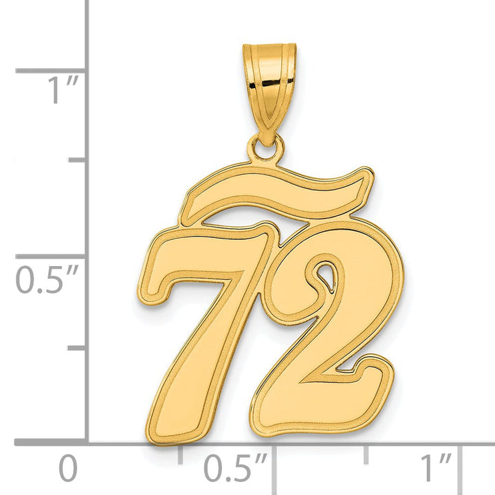 14k Yellow Gold Polished Finish Script Design Number 72 Charm Pendant