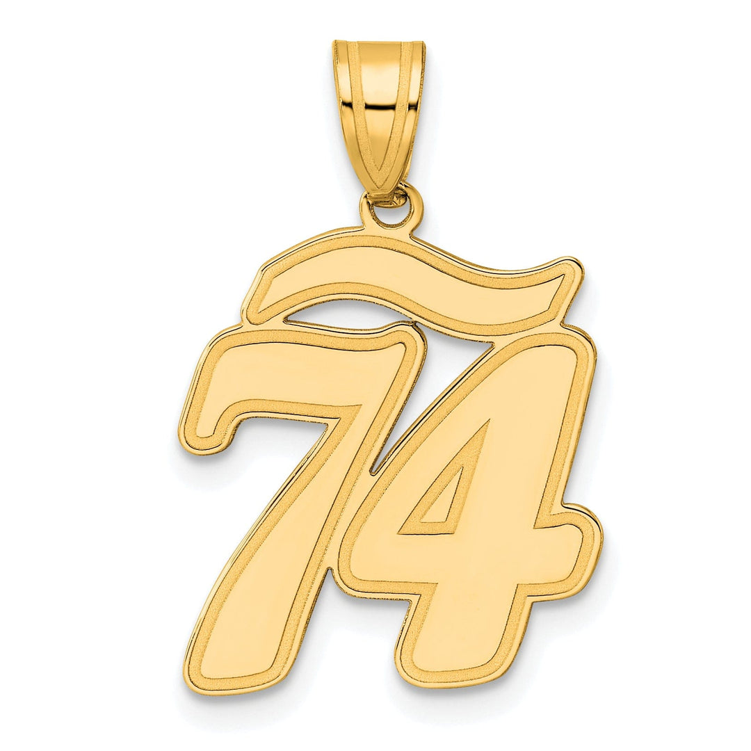 14k Yellow Gold Polished Finish Script Design Number 74 Charm Pendant