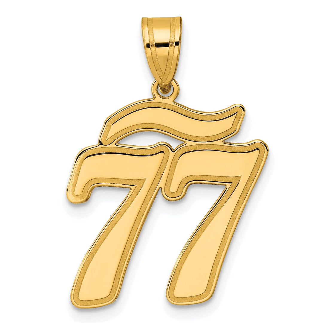 14k Yellow Gold Polished Finish Script Design Number 77 Charm Pendant