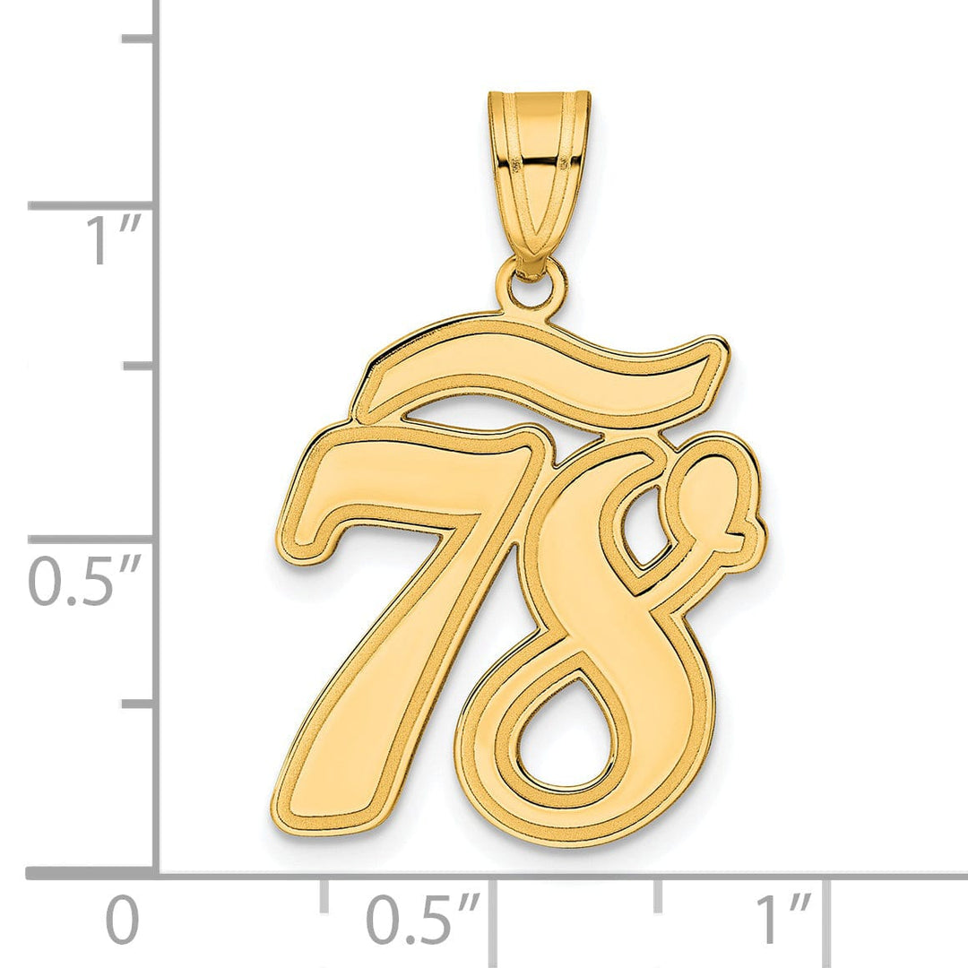 14k Yellow Gold Polished Finish Script Design Number 78 Charm Pendant
