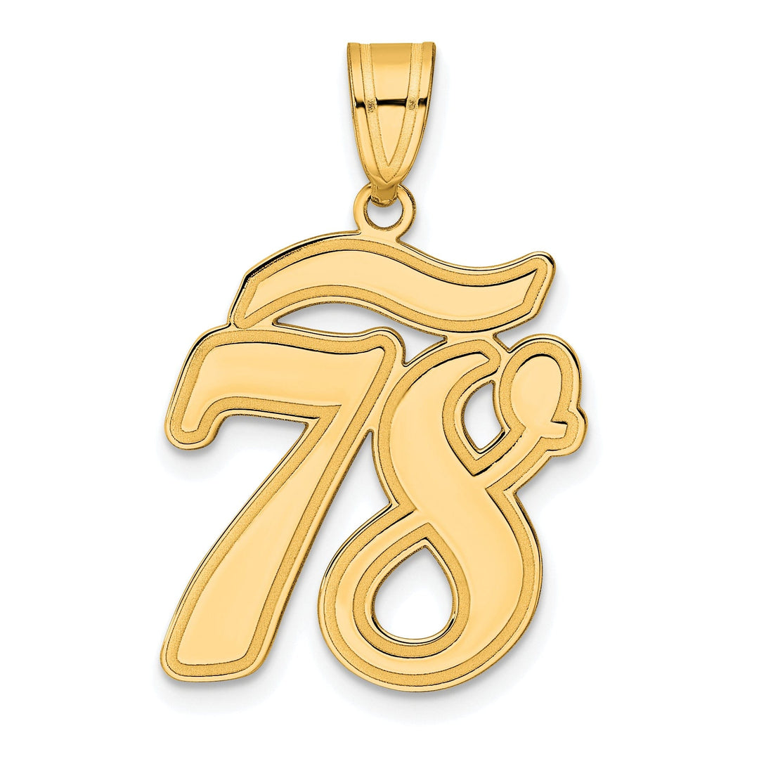 14k Yellow Gold Polished Finish Script Design Number 78 Charm Pendant