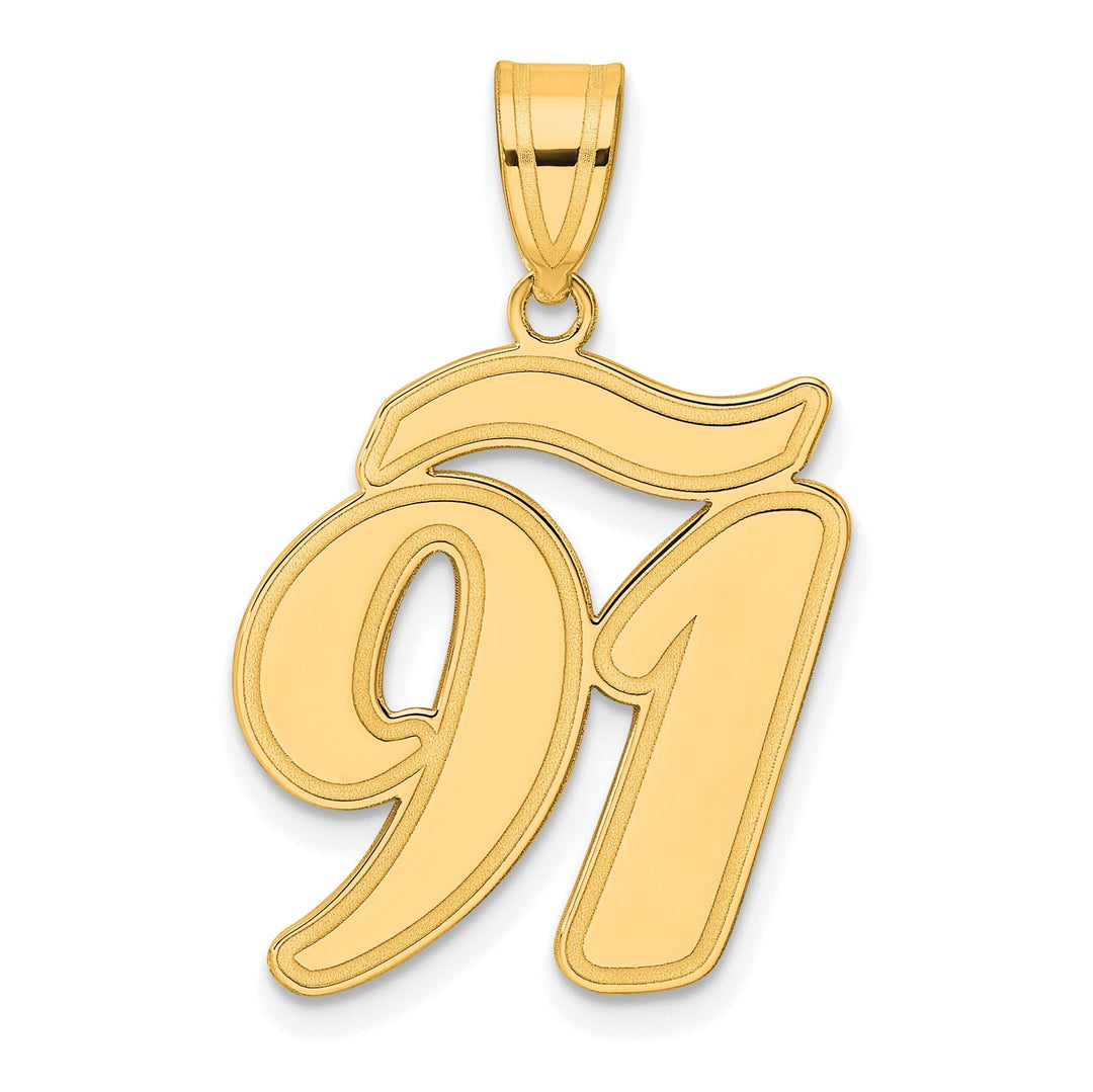 14k Yellow Gold Polished Finish Script Design Number 91 Charm Pendant