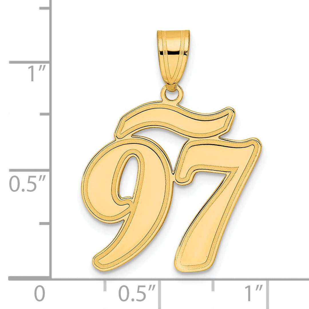 14k Yellow Gold Polished Finish Script Design Number 97 Charm Pendant