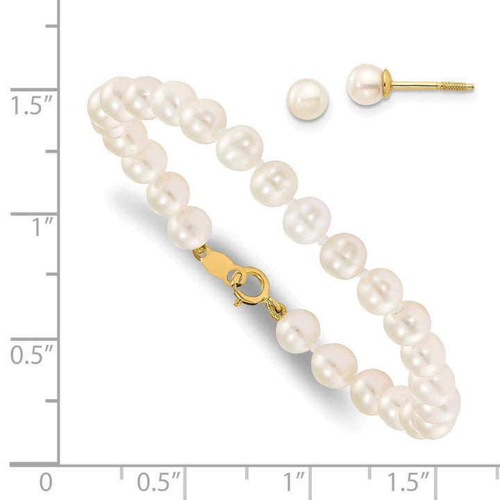 14k Baby Pearl Set Bracelet Screwback Earrings