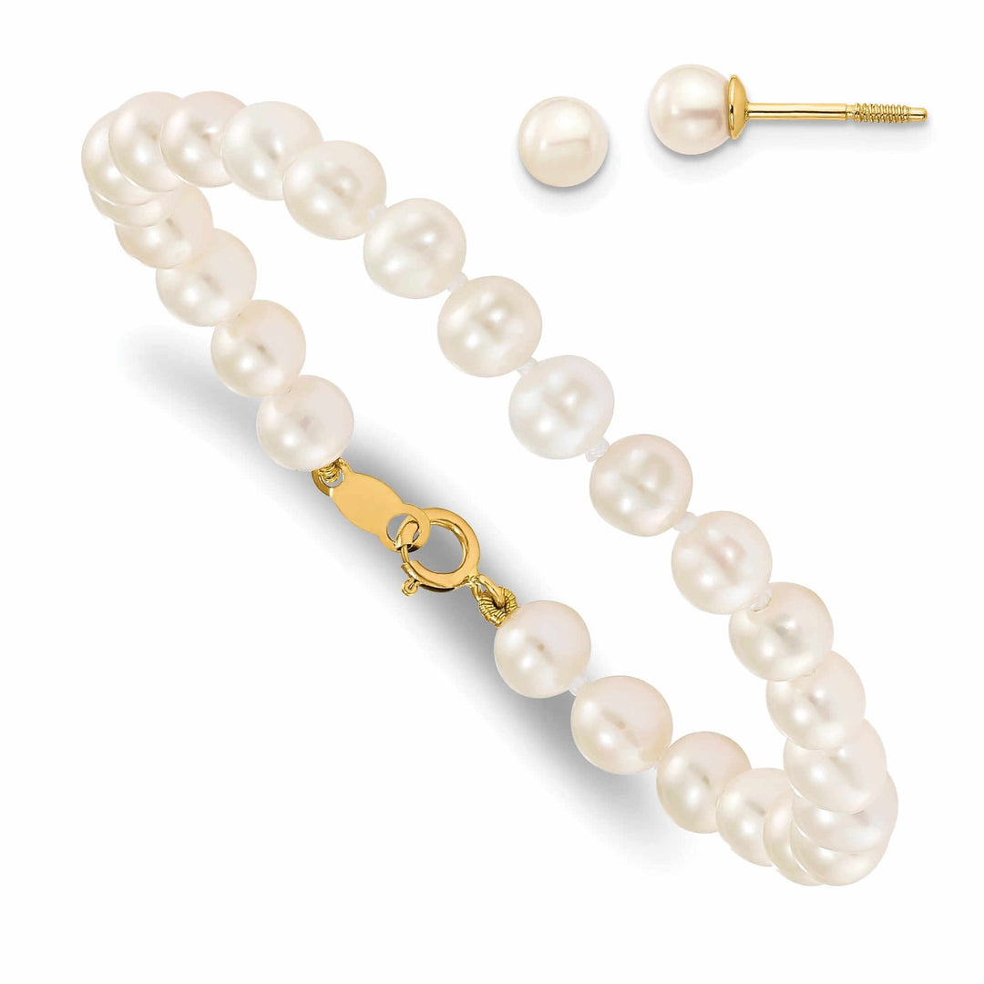 14k Baby Pearl Set Bracelet Screwback Earrings