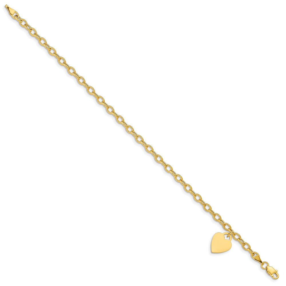 14k yellow gold heart link charm bracelet 7.5-inch length, 10.5-mm width