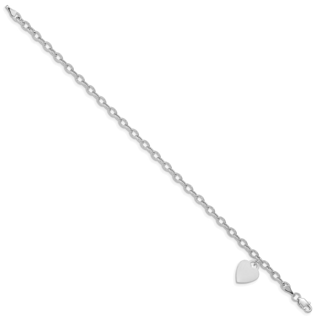 14k white gold heart link charm bracelet 7.5-inch length 10.5-mm width