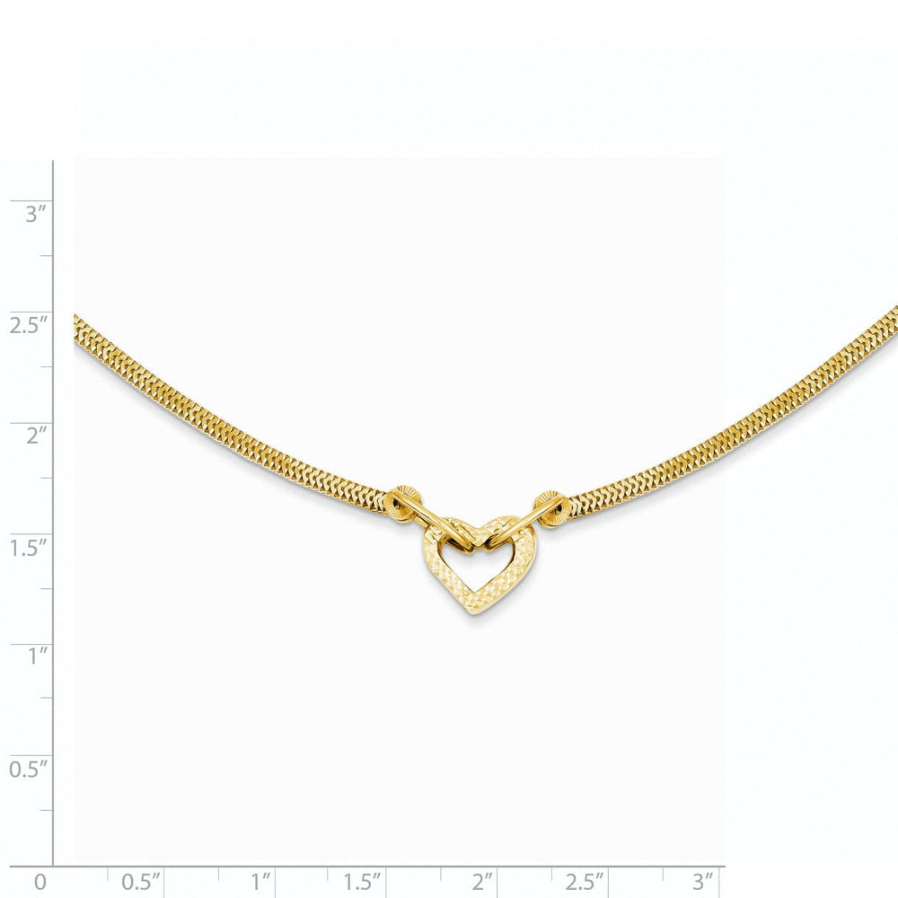 14K Yellow Gold Diamond Cut Polished Finish Solid Cut Out Heart Pendant Design in 18-Inch, 2-Inch Extention Fancy Franco Chain Necklace Set