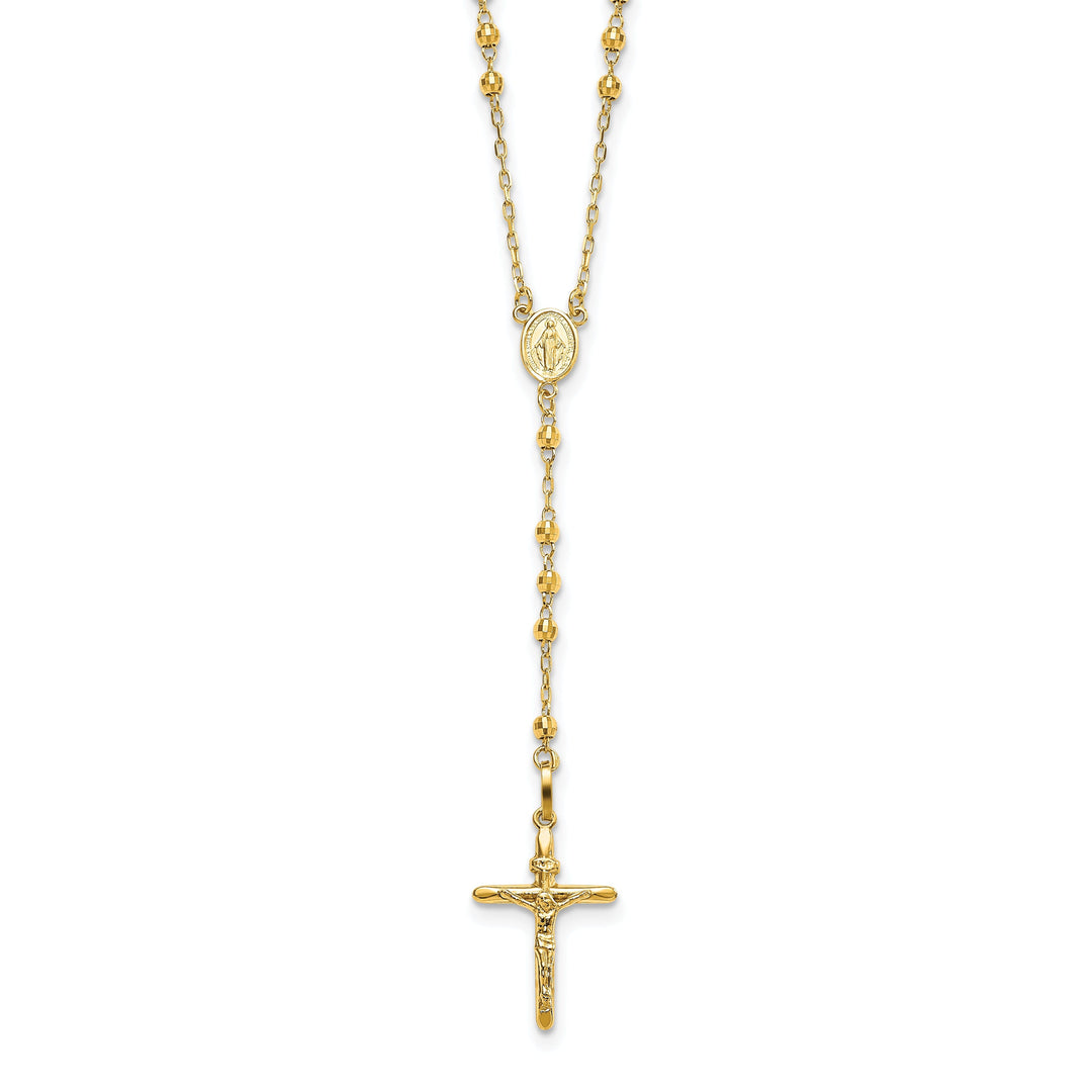 14k Yellow Gold 24 inch Beaded Rosary Necklace