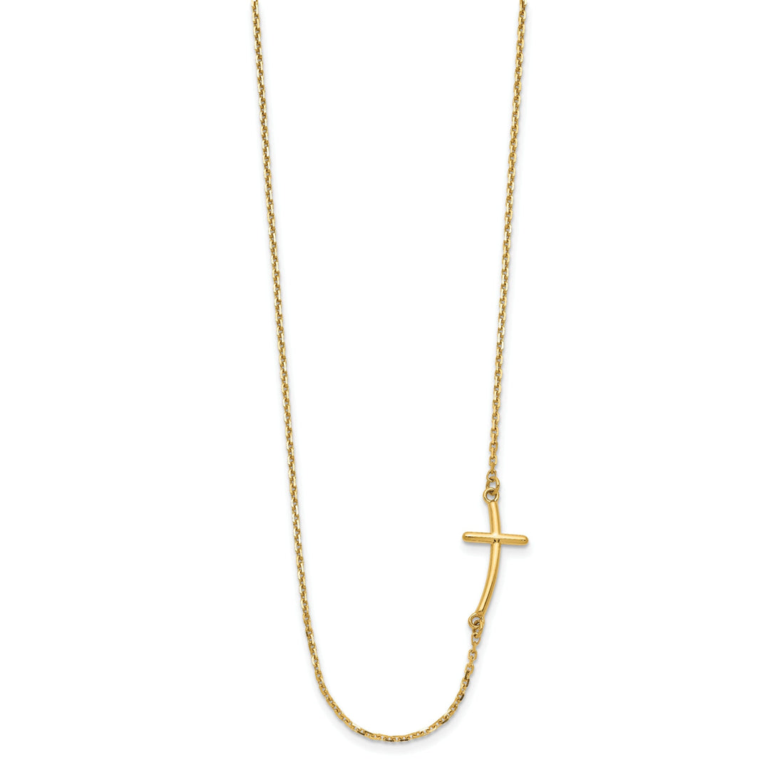 14k Yellow Small Sideways Curved Cross Necklace