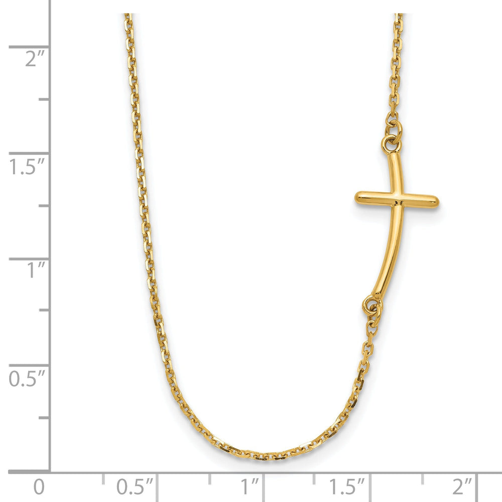 14k Yellow Small Sideways Curved Cross Necklace